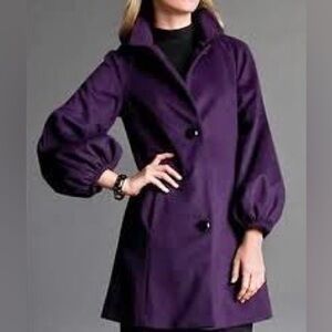 Banana Republic Wool Balloon Sleeve Purple A-Line Swing Coat w/ Leather Gloves L